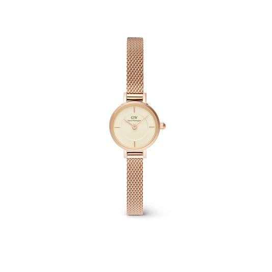 Daniel Wellington Petite Analog Watch for Women with Champagne Round Dial & Rose Gold Stainless Steel Bracelet Band Water Resistant Women's Wrist Watches - DW00100741K