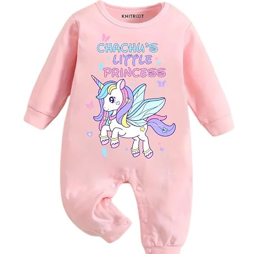 KNITROOT Chachu Theme, Chachu's Little Princess Text Printed, Full Sleeves, Shoulder-Snap-Buttons, Cotton Jumpsuit, Rompers for New Born Baby, 3-6 Months, Pink, Infant Clothes