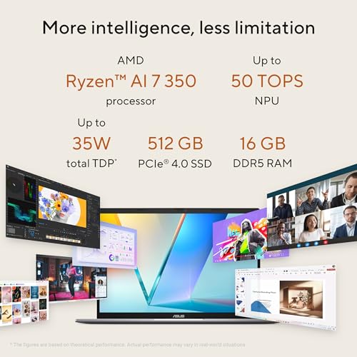 ASUS Vivobook S14,Smartchoice,AMD Ryzen AI 7 350,16GB RAM,512GB SSD,OLED,14",Windows 11,M365 Basic(1Yr)*,Office24,Cool Silver,1.4Kg,M3407KA-SF2701WS,AMD Radeon iGPU,50 Tops,Next-Gen AI Laptop,Copilot+
