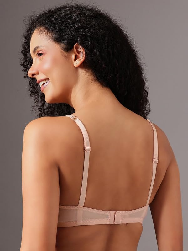 Clovia Women's Printed Padded Non-Wired T-Shirt Bra with Adjustable Dual Straps (BR1737D24_Peach_34D)
