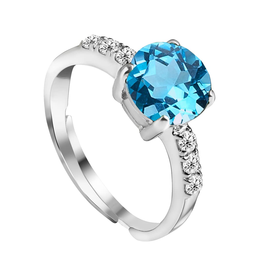 CLARA 925 Sterling Silver Sky Blue Eye Ring with Adjustable Band | Rhodium Plated, Swiss Zirconia | Gift for Women & Girls