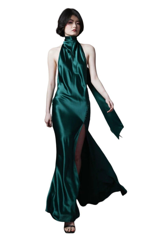 HarLiv SATIN GOWN Wome Full Length Emerald
