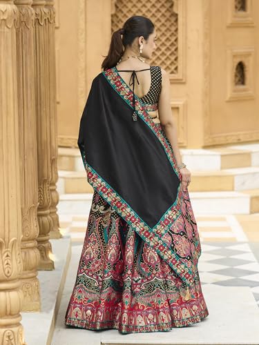 PURVAJA Women's Jacquard Semi-Stitched Lehenga choli (Sakhi-Black_Free Size)
