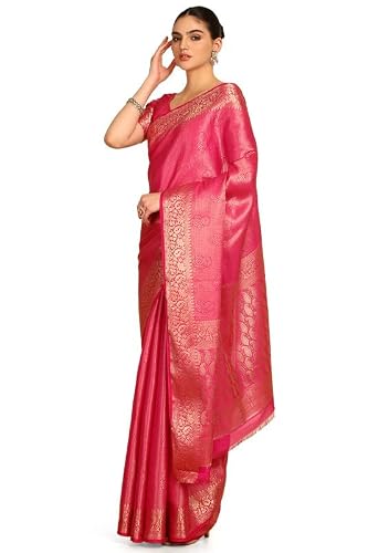 Soch Womens Fuchsia Ethnic Motifs Woven Design Zari Silk Blend Saree
