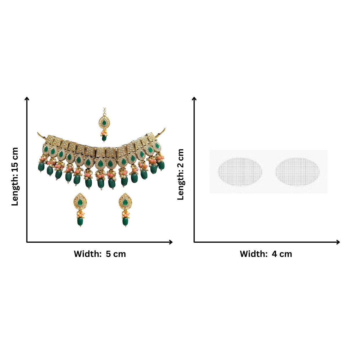 ACCESSHER Gold Tone Sapphire Diamond, AD & Pearls Detail, Manngtikka & Earring Set With a Pair of Transparent Earring supporter sticker & Maangtikka Supporter Patch