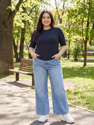 Max Women Ribbed T-Shirt (Blue_3XL)