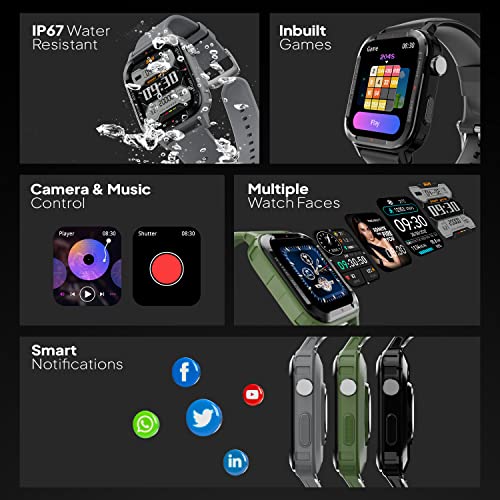 Fire-Boltt Tank 1.85" Outdoor Rugged Bluetooth Calling Smart Watch, 123 Sports Mode, 8 UI Interactions, Built in Speaker & Mic, 7 Days Battery (Grey)