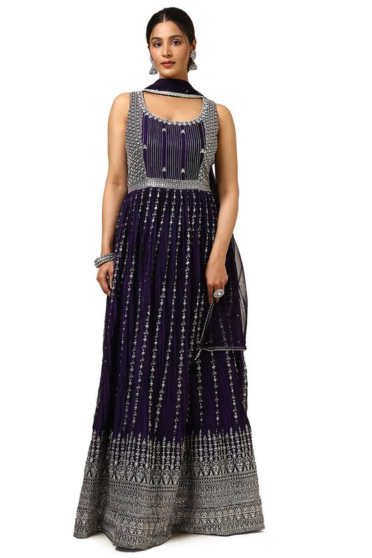 Soch Womens Purple Georgette Blend Embroidered Gown with Sequins