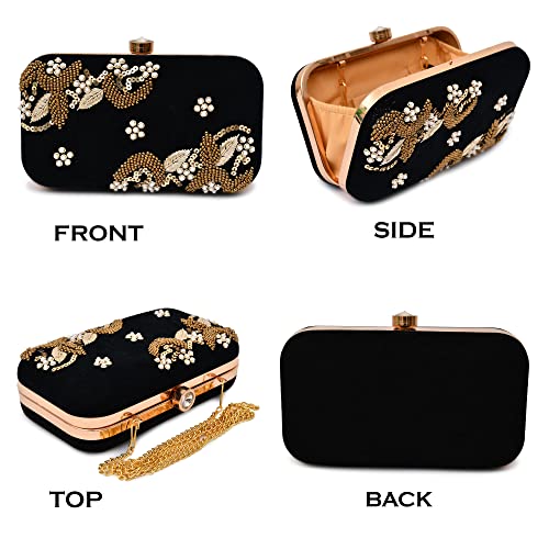 For The Beautiful You Black Embroidered Women's Clutch (607)