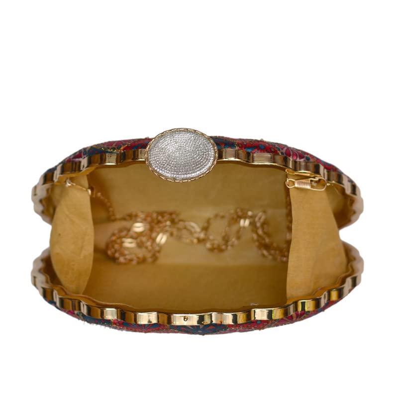 Artklim Pink Base With Embroidered Ambies Clutch Bag for Women with Detachable strap