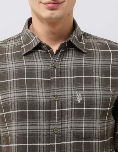 U.S. Polo Assn. Denim Co. Men's Twill Tartan Checked Shirt (UDSHT1974_Olive_40)