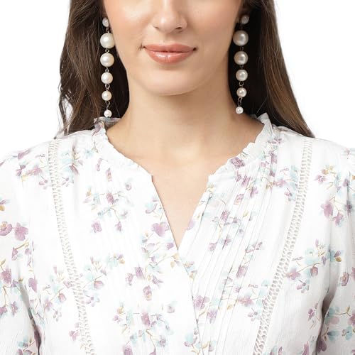 Latin Quarters Women Lilac V-Neck Short Sleeves A-Line Printed Dress_M