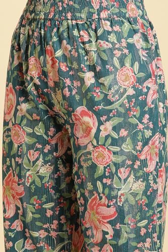 Teal Blue Printed Kurta, Bottom and Organza Dupatta Set_24AUWS10161-122807_M