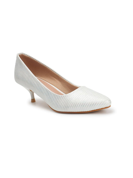 Carlton London Women White Stylish Slip-on Pump Shoes with Stiletto Heels, Pointed Toe (41)