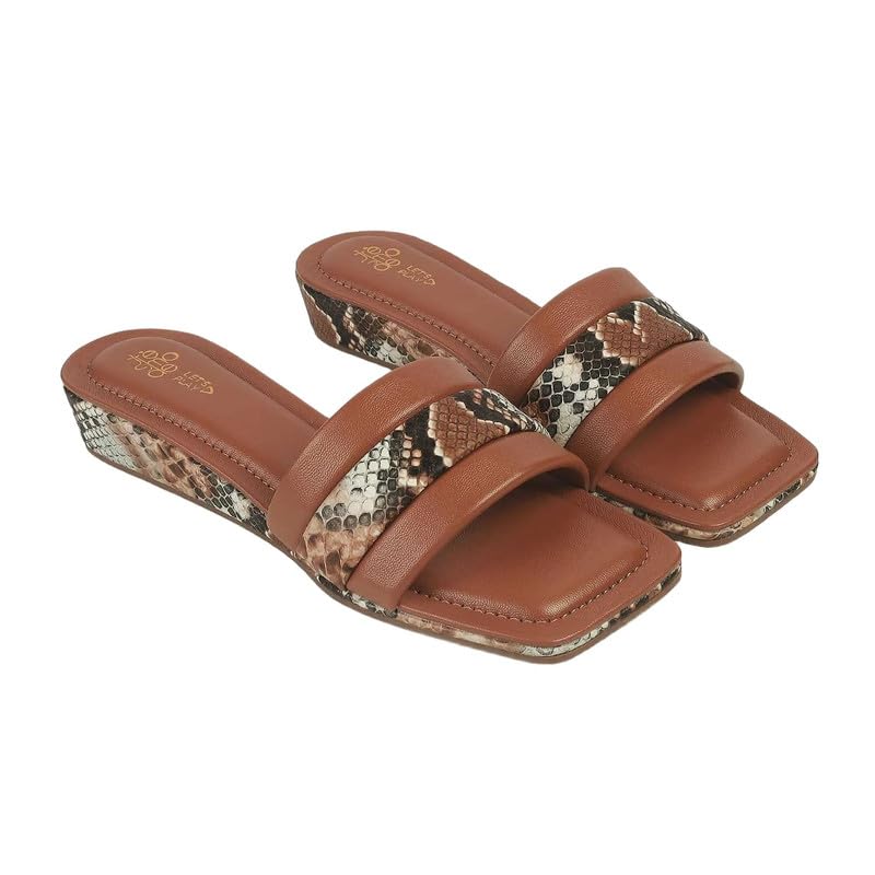 tresmode Kelo Women's Tan Casual Wedge Sandals | Vegan Friendly Leather | TPR Sole in Size 5 UK / 38 EU