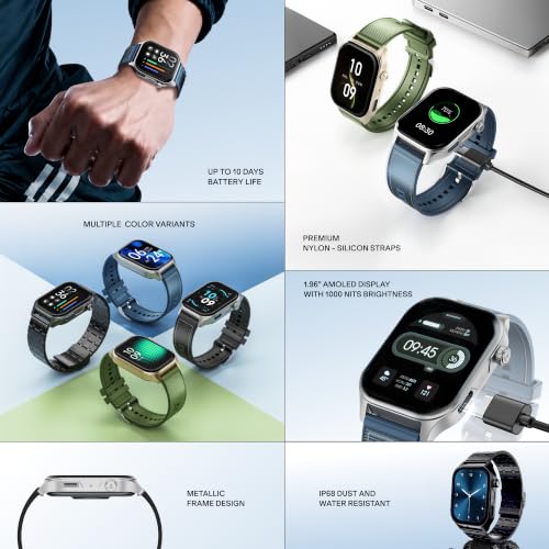 boAt New Launch Ultima Vogue 2, India's First AMOLED Type-C Smartwatch, 1.96" Display, 1000 nits Brightness, Metal Body w/Premium Straps, 10-Days Battery Life, Smartwatch for Men & Women (Deep Blue)