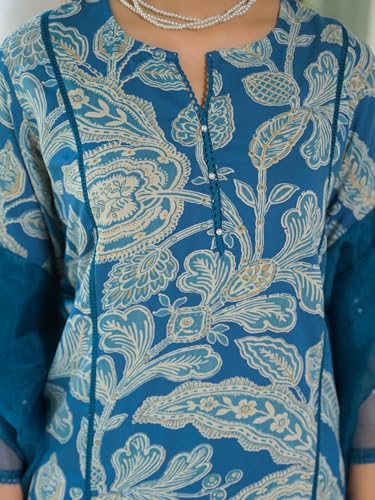 Divena Blue Rayon Floral Printed Kurta Pant with Dupatta