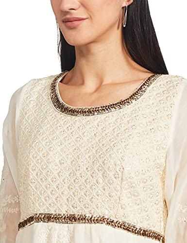 BIBA WOMEN EMBROIDERY FITTED SALWAR KURTA DUPATTA(SKDPRET CO6267_CREAM_36)