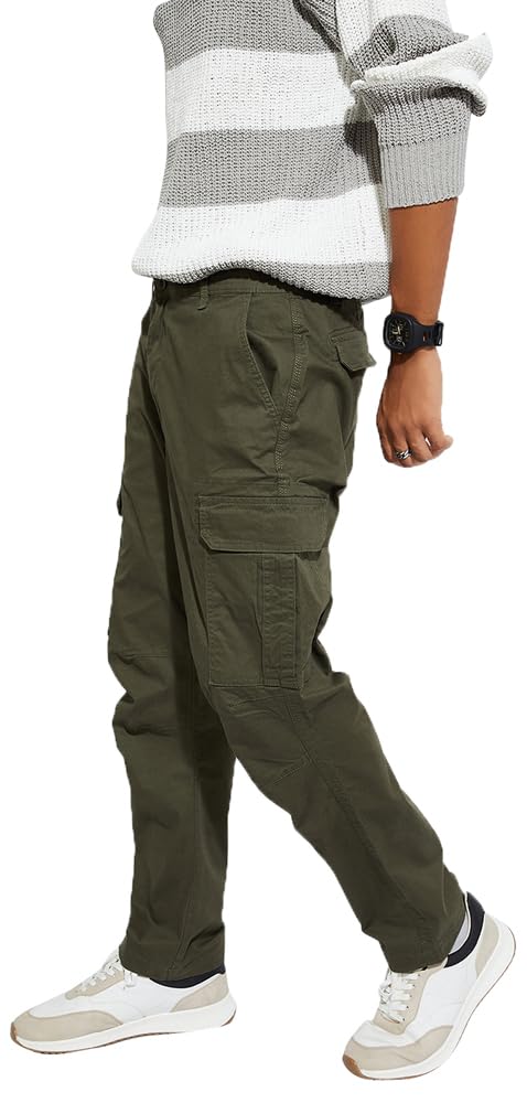 Max URB_N Men Relaxed Fit Solid Cargos (Green_34)