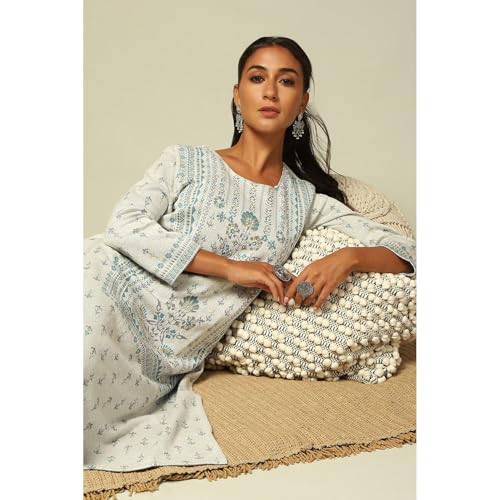 Rangriti Women's Acrylic Kurta Set (WNTRWR20200AW24GRY_Grey