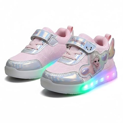 HOOH Girls Character Sneakers, Purple, Hook and Loop Closure, Comfortable Fashion Shoes for Kids (Baby Pink with Lights, UK Footwear Size System, Little Kid, Age Range, Medium, 3 Years, 3.5 Years)