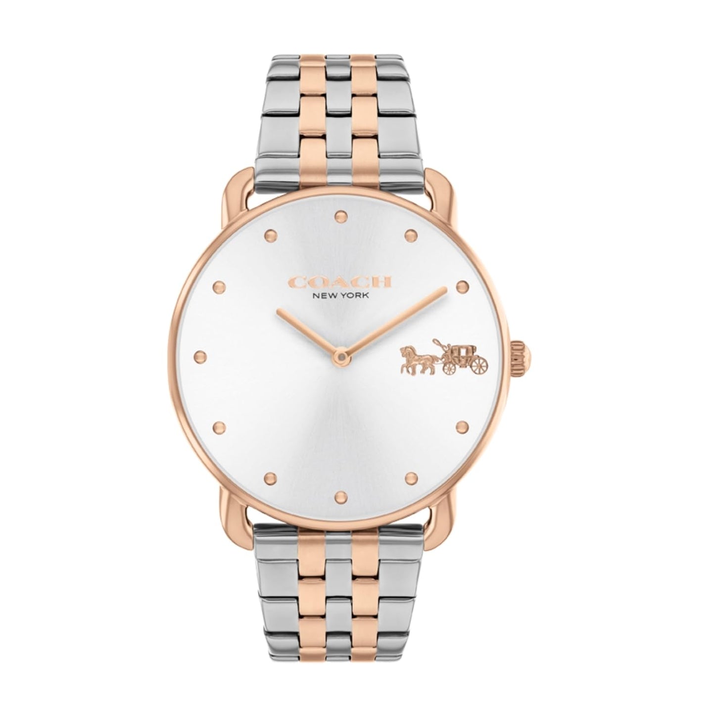 Coach Elliot Qtz Basic Silver White Round Dial Women's Analog Watch|Ionic Plated Rose Gold Steel Material|Gold Color Band - 14504293