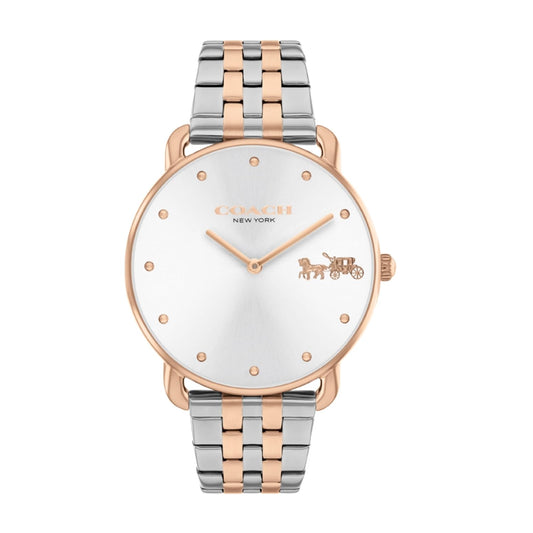 Coach Elliot Qtz Basic Silver White Round Dial Women's Analog Watch|Ionic Plated Rose Gold Steel Material|Gold Color Band - 14504293