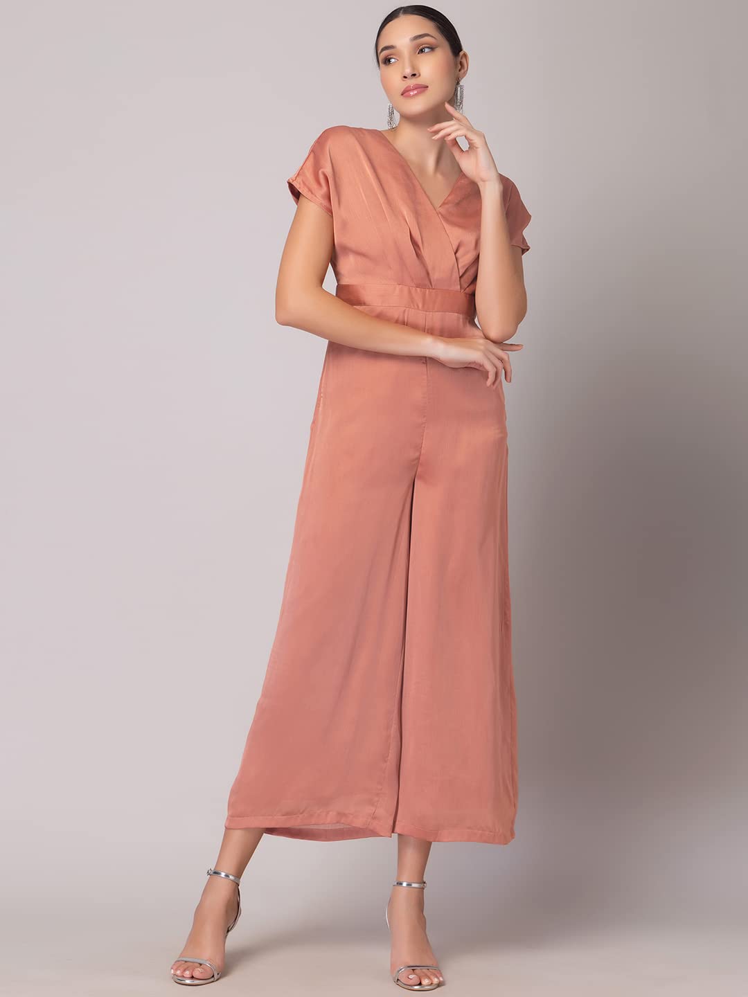 Faballey Indya Dusty Pink Drop Sleeve Wrap Jumpsuit