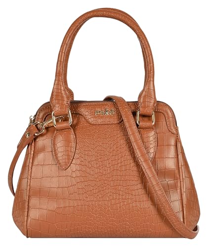eske Mira Vegan Leather Handbag, Animal Print Pattern, Dual Compartment, Detachable Sling Strap (Tan)