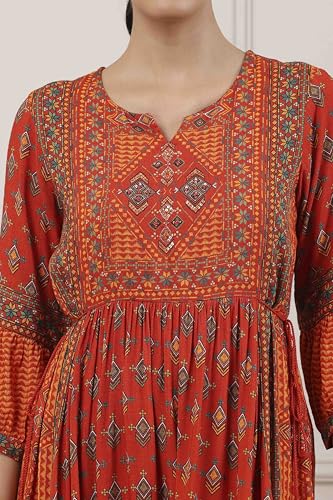 Biba Women Rust Viscose Rayon Anarkali Dress_40