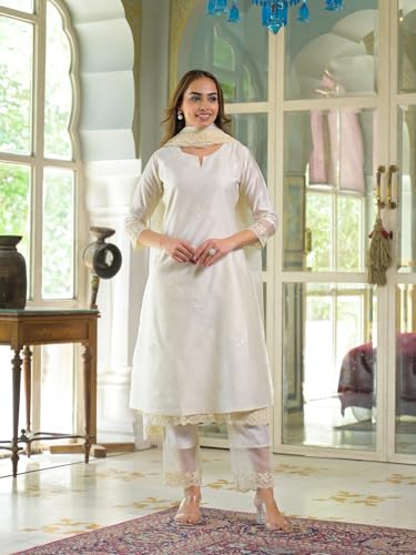 Divena Cream Chanderi Kurta Pant With Dupatta