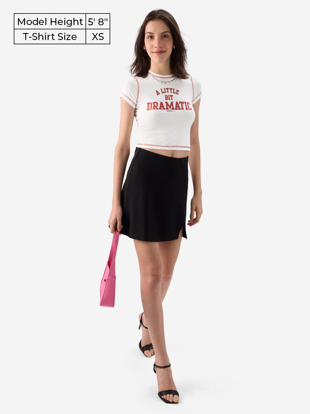 The Souled Store Official Mean Girls: A Little Dramatic Women and Girls Short Sleeve Round Neck White Graphic Printed Cotton Cropped Tops