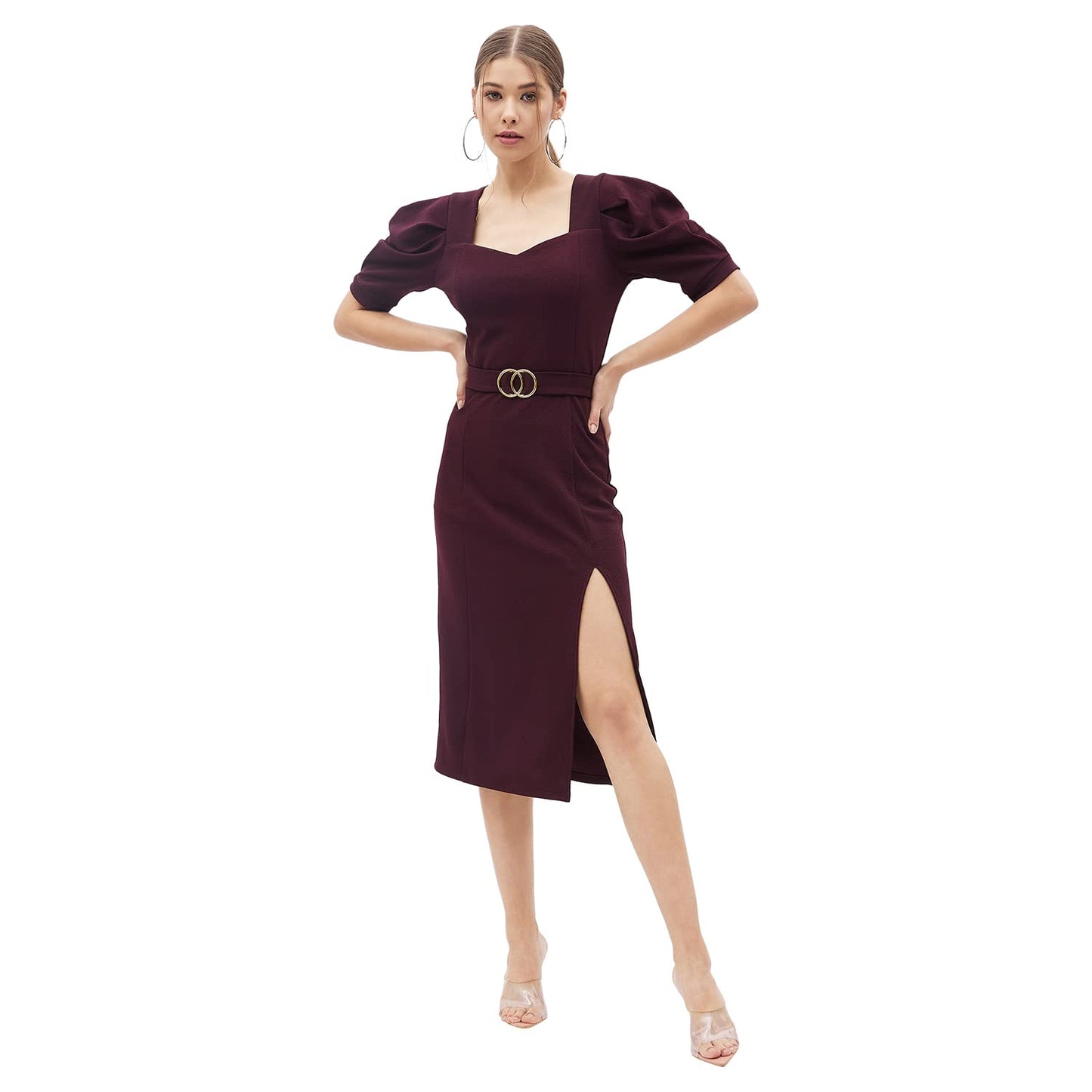 Harpa Women's Polyester Standard Length Dress Wine_XS