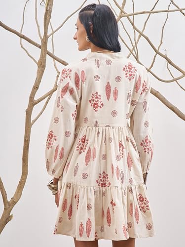 Vishudh Women Mandarin Collar Regular Fit Full Sleeve Dress VVa1000206 White XL