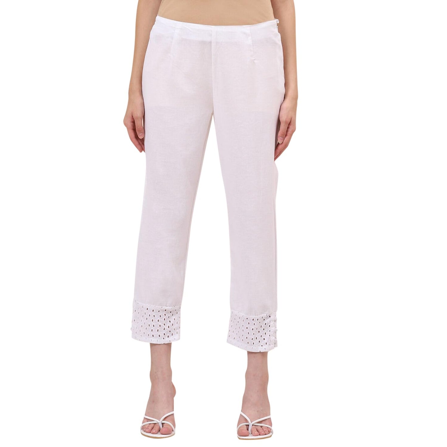 Rangriti Women's Slim Pants (ASSORTED1791WHT_Pearl White