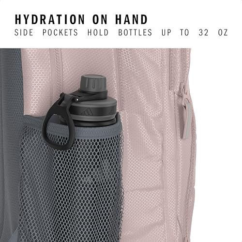 adidas Primetime Large Backpack for Women and Men, Big Bag with Laptop Sleeve, Sandy Pink/Onix Grey, One Size, Primetime Large Backpack for Women and Men, Big Bag With Laptop Sleeve