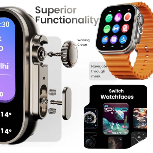 GOBOULT Newly Launched Crown Smart Watch 1.95'' Screen, BT Calling, Working Crown, Zinc Alloy Frame, 900 Nits Brightness, AI Voice Assistant, SpO2 Monitoring, 120+ Sports Mode (Tangerine)