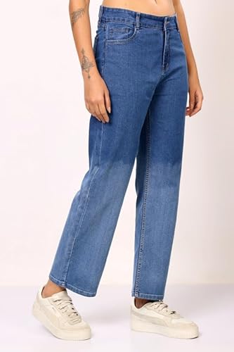 London Hills Women High Waist Wide Leg Jeans | Ombre Blue Denim | Loose Fit | Full Length Casual Jeans