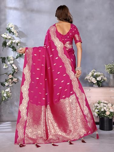 SGF11 Women's Kanjivaram Pure Soft Silk Saree With Unstitched Blouse Piece (Pink)