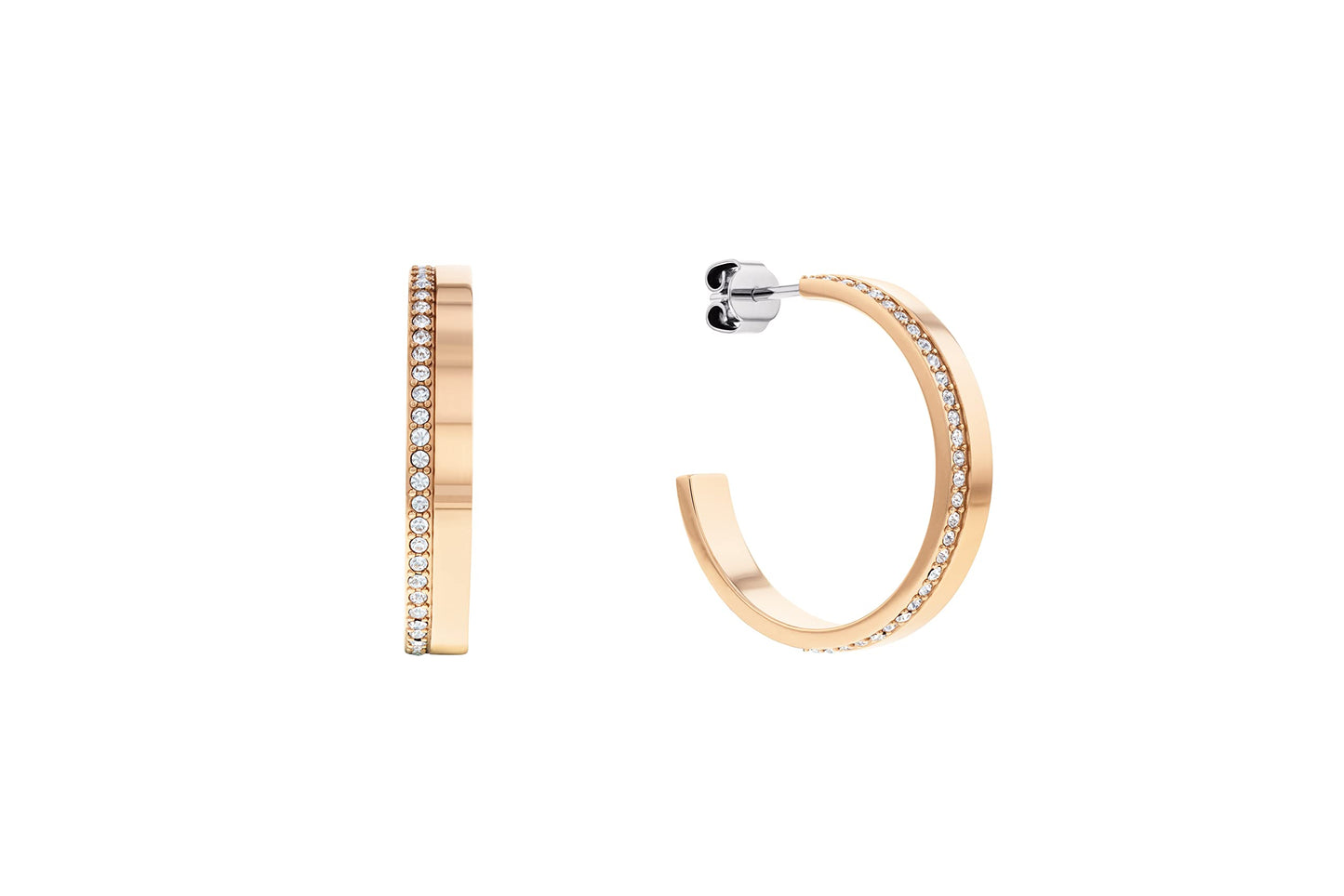 Calvin Klein Minimal Linear Family Stainless Steel & Ionic Plated Carnation Gold Steel & Crysta Women's Earrings - 35000165