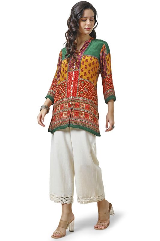 Soch Womens Multicolour Viscose Crepe Ethnic Motifs Tunic with Cutdana