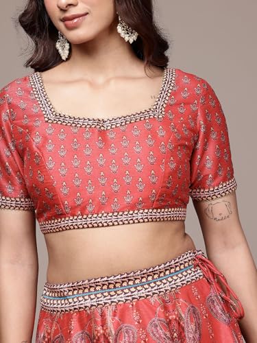 Aarke Ritu Kumar Red Tuberose Square Neck Blouse With Lehanga And Dupatta