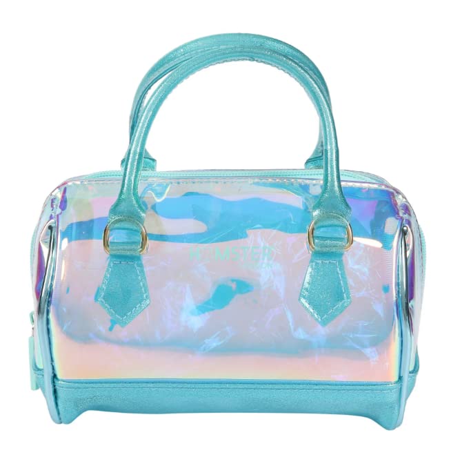 Hamster London Holo Duffle Sling Bags & Handbag for Women Sling Bags | Holographic Purses and Flash Reflective Shoulder Bag for Girl's and Women (Aqua, Size:18cm x10cm x16cm)