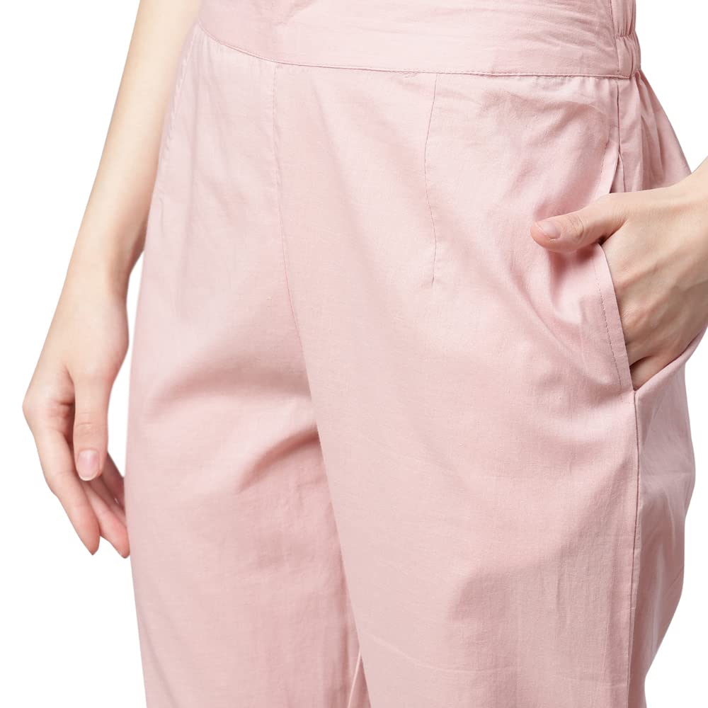 Divena Light Pink Cotton Anarkali Gown Pant set with Net Dupatta