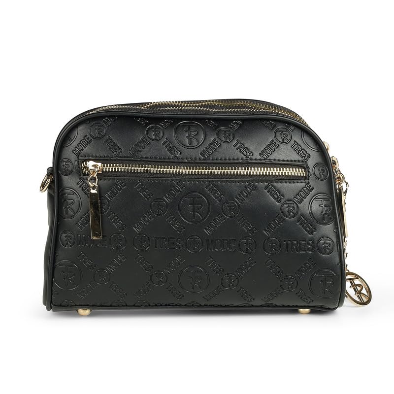 tresmode BERGEN Black Vegan Leather Sling Bag