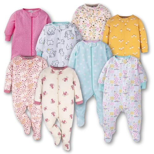 TuddyBuddy 100% Cotton Relaxed-Fit Multi Color Sleepsuit/Onesie/Romper with Zipper Closure (Baby Girl - Pack of 4 - Assorted, 0 Months-3 Months)