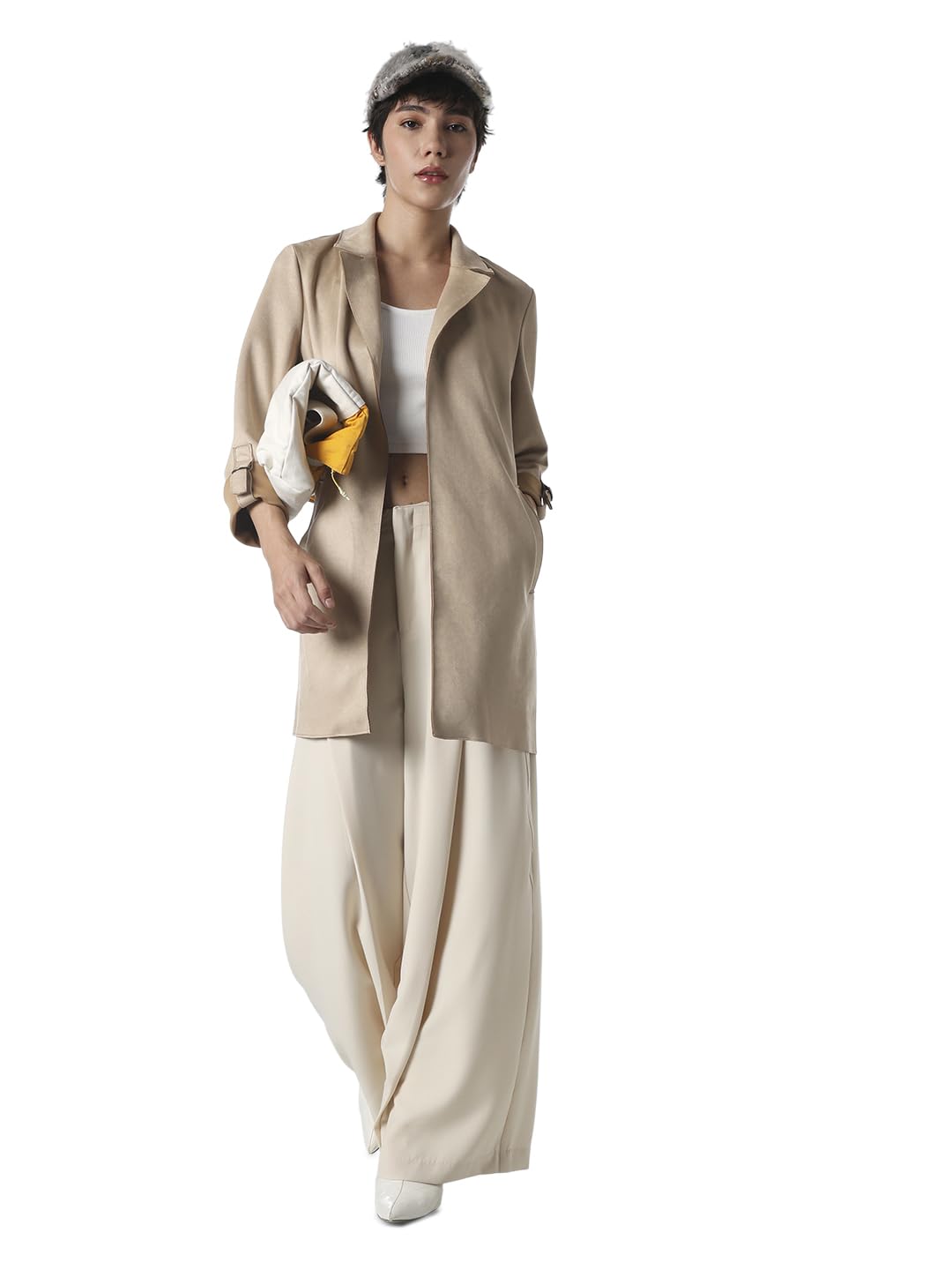 ONLY Women's Solid Regular Fit Beige Coat