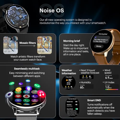 Noise Vortex Plus 1.46” AMOLED Display, AoD BT Calling, Sleek Metal Finish, 7 Days Battery Life, All New OS and with 100+ Watch Faces & Health Suite (Classic Brown)
