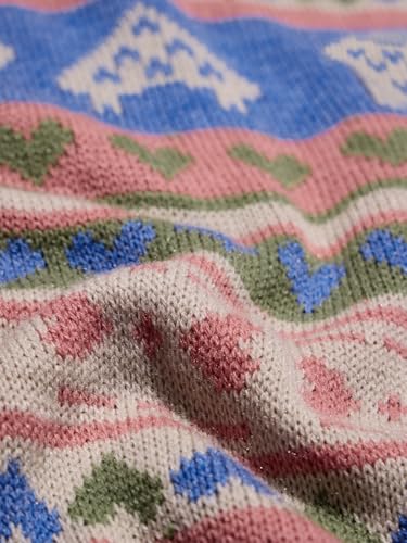 The Souled Store Knitted Sweater: Coral Clay Women and Girls Long Sleeves Mock Neck Geometric Printed Acrylic Oversized Fit Ribbed Hem Casual Winter Pullover Oversized Sweater