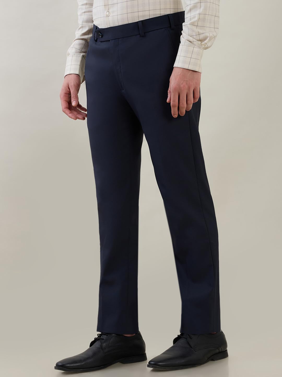 Park Avenue Men Slim Fit Structure Pattern Polyester Viscose Spandex Blend Flat Front Formal Trouser Dark Blue